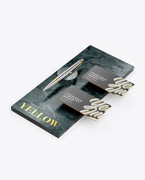 Two Business Cards Pen with Marble Mockup PSD #6
