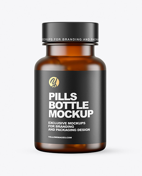 Frosted Amber Pills Bottle Mockup