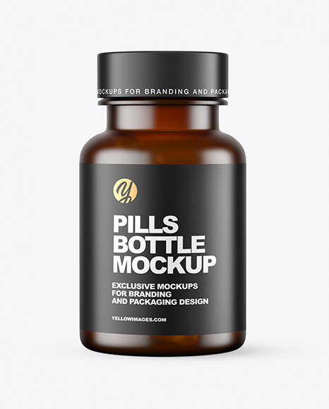 Frosted Dark Amber Pills Bottle Mockup