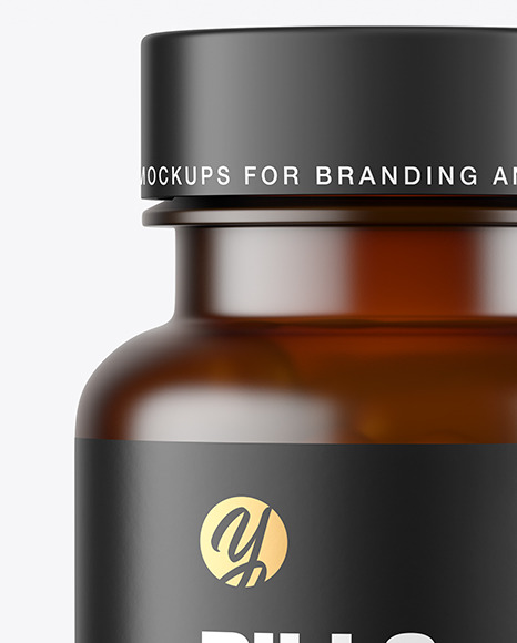 Frosted Dark Amber Pills Bottle Mockup PSD #1