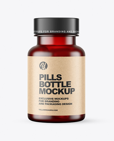 Frosted Red Pills Bottle Mockup in Bottle Mockups on Yellow Images Object Mockups