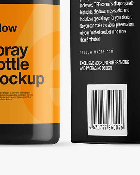 Glossy  Spray Bottle w  Box Mockup PSD #1