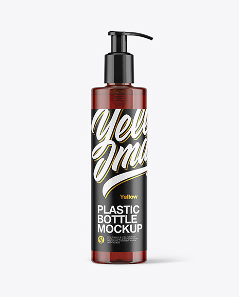 Amber Cosmetic Bottle with Pump Mockup