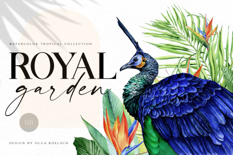 &#034;Royal Garden&#034; - modern watercolor tropical collection