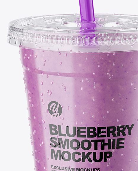 Blueberry Smoothie Cup with Straw Mockup PSD #2