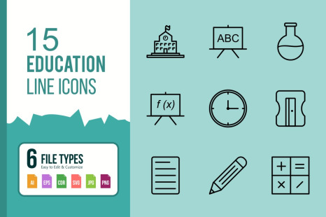 15 Education Line Icons.