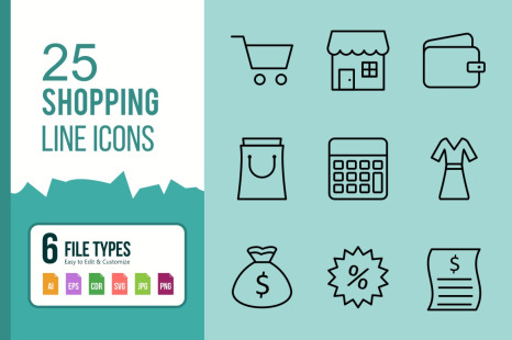 25 Shopping Line Black icons