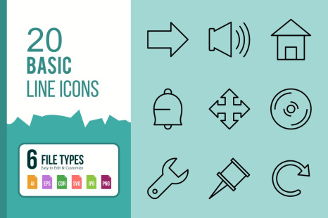 20 Basic Signs Line Icons