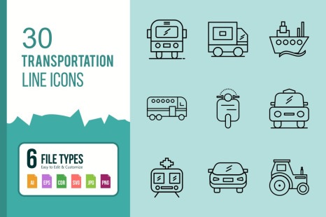 30 Transportation Line Black icons
