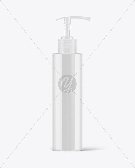 Free Glossy Cosmetic Bottle with Pump Mockup