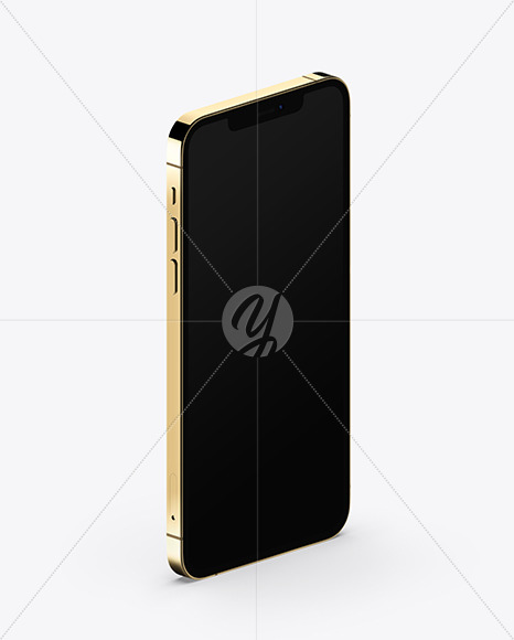 Free Apple iPhone 12 Pro Max Gold Mockup - Half Side View