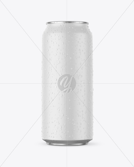 Free Aluminium Can With Matte Finish & Water Drops Mockup