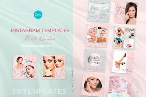 Instagram posts &amp; quotes, Canva Template &#034;BEAUTY SILK&#034;