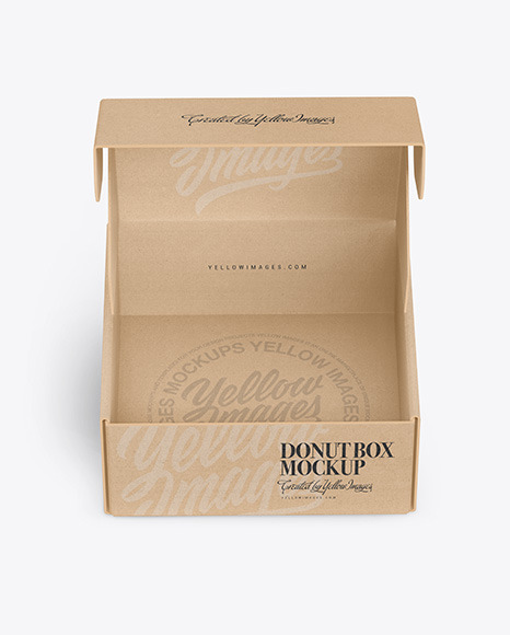 Download Opened Kraft Box With Donut Mockup In Box Mockups On Yellow Images Object Mockups