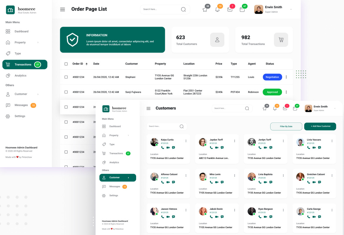 Hoomeee Real Estate Admin Dashboard Template on Yellow Images