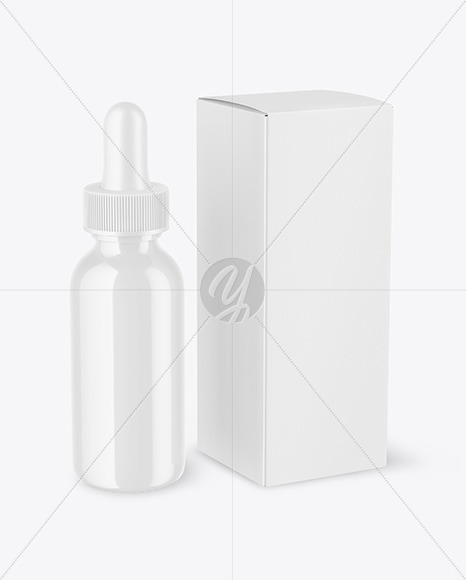 Free Glossy Dropper Bottle with Paper Box Mockup