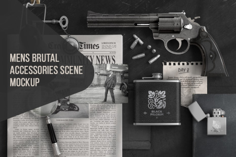 Mens Brutal Accessories Scene Mockup