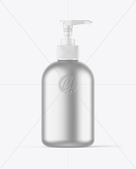 Free Matte Metallic Bottle w/ Open Pump Mockup