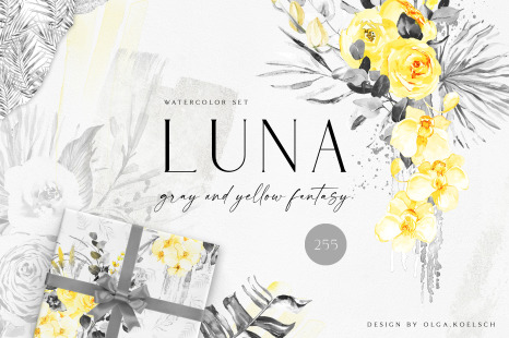 Boho tropical watercolor floral clipart, black and white flowers, yellow roses clipart,  palm tree