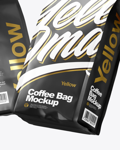 Download Two Matte Coffee Bag Packaging Mockup In Bag Sack Mockups On Yellow Images Object Mockups