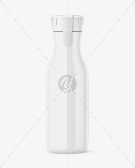 Free Glossy Plastic Bottle With Plastic Cap And Sticker Mockup - Front View