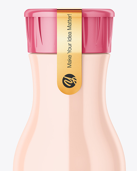 Glossy Plastic Bottle With Plastic Cap And Sticker Mockup   Front View PSD #1