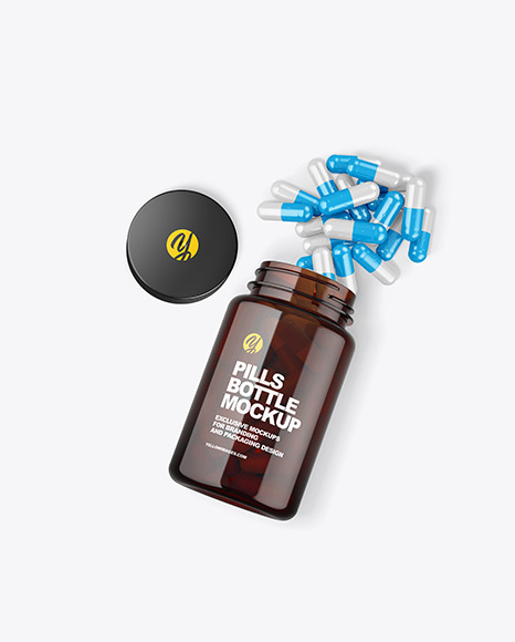 Amber Bottle with Pills Mockup PSD #2