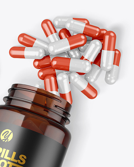 Amber Bottle with Pills Mockup PSD #1