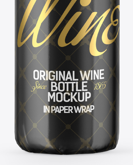 Wine Bottle in Glossy Paper Wrap Mockup PSD #4