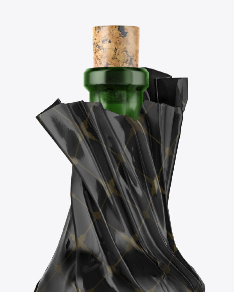 Wine Bottle in Glossy Paper Wrap Mockup PSD #3