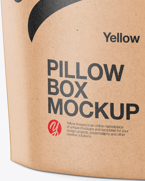 Download Kraft Paper Pillow Box Mockup Half Side View In Box Mockups On Yellow Images Object Mockups