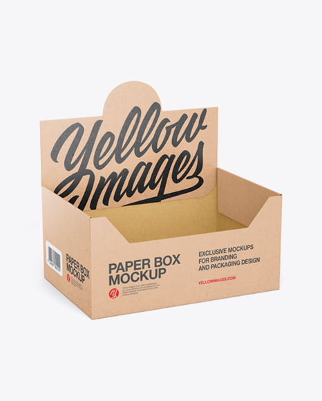 Download Empty Kraft Display Box Mockup Half Side View In Box Mockups On Yellow Images Object Mockups