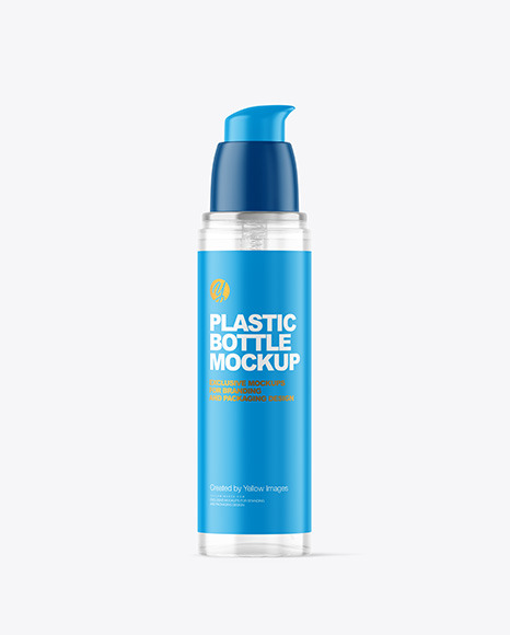 Download Clear Cosmetic Bottle with Pump Mockup in Bottle Mockups on Yellow Images Object Mockups