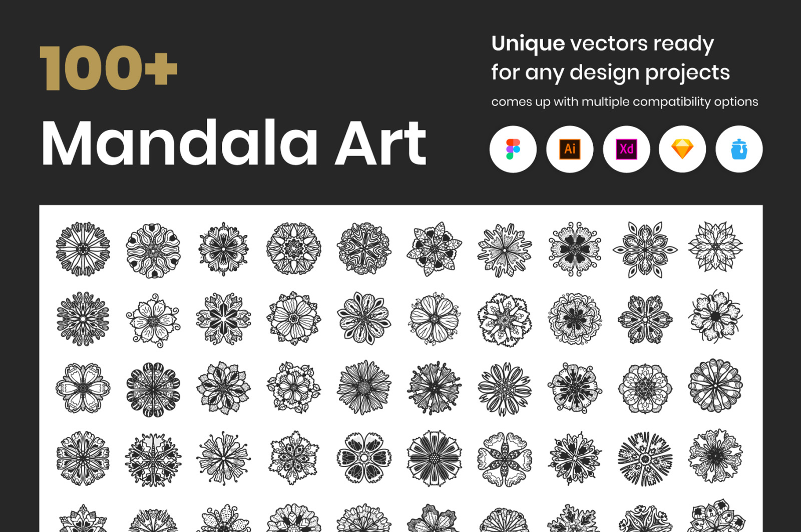 Download 100 Mandala Art In Icons On Yellow Images Creative Store