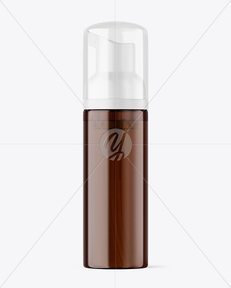 Free Amber Cosmetic Bottle with Pump Mockup