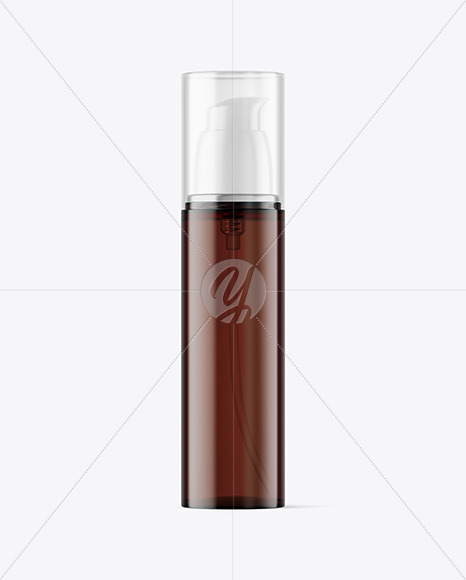 Free Amber Cosmetic Bottle with Pump Mockup