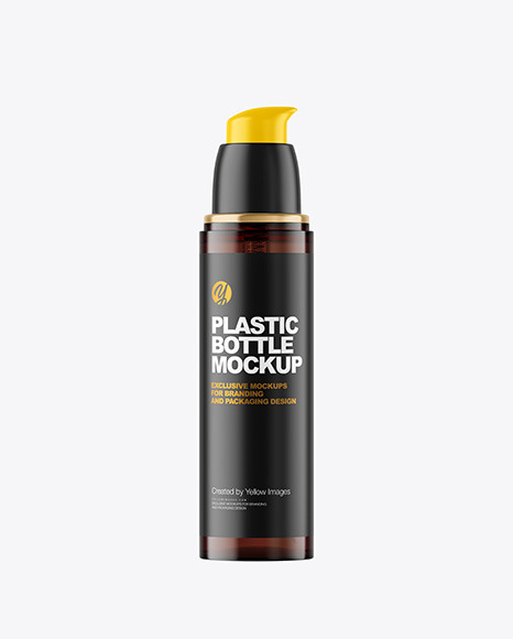 Amber Cosmetic Bottle with Pump Mockup