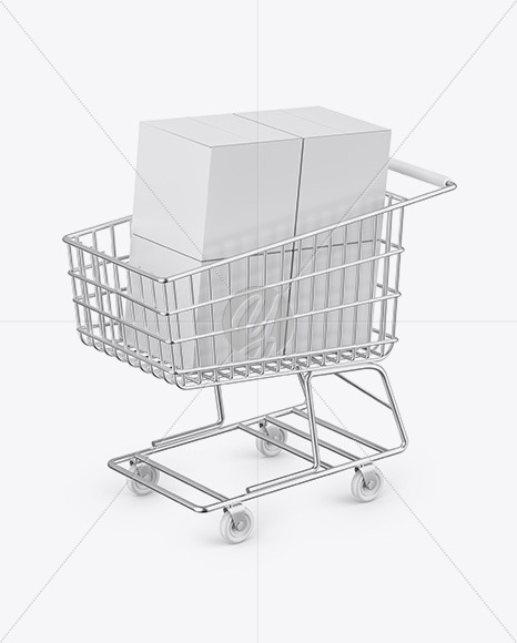 Free Shopping Cart W/ 4 Paper Boxes Mockup