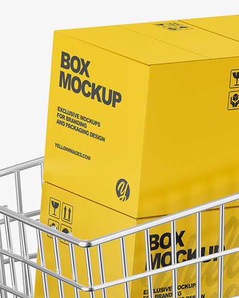 Download Shopping Cart W 4 Paper Boxes Mockup In Packaging Mockups On Yellow Images Object Mockups