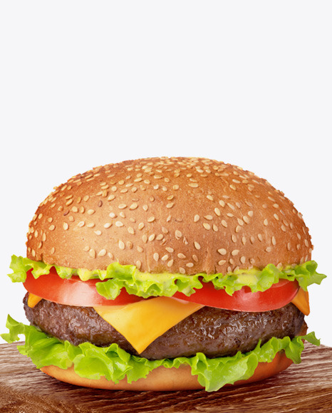 Burger on Wooden Board Mockup PSD #1