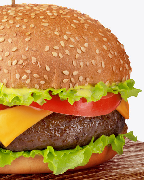 Burger on Wooden Board Mockup PSD #6
