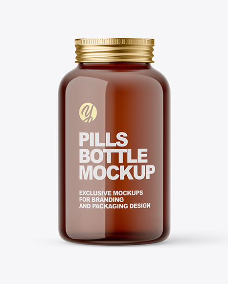 Amber Glass Pills Bottle Mockup