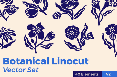 Show More Botanical Linocut Vector Set V2
