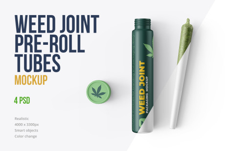 Weed Joint Pre-Roll Tubes 4 PSD on Yellow Images Creative Store