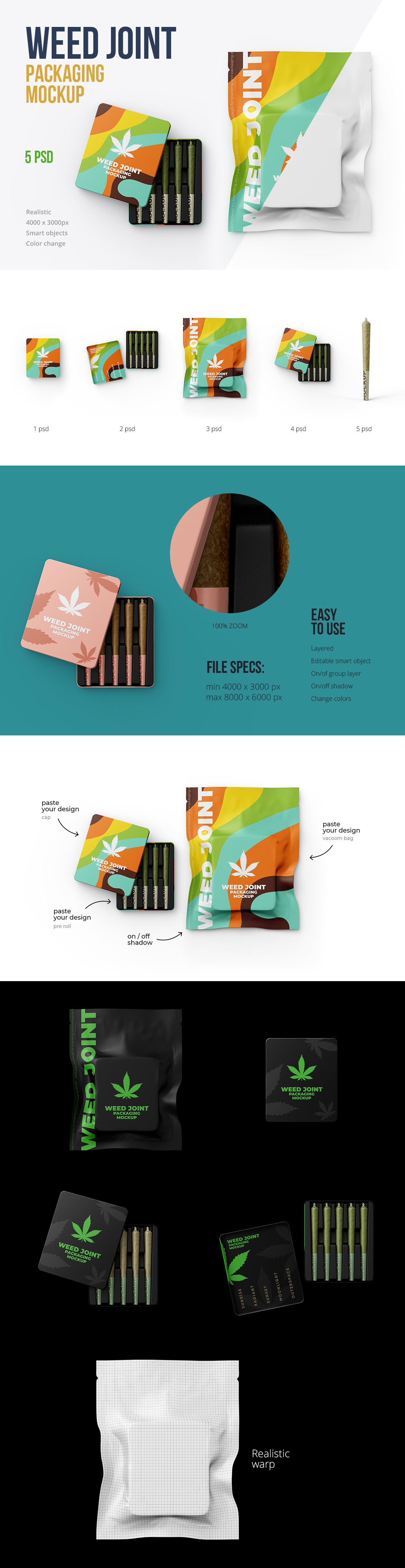 Weed Joint Packaging Mockup 5 Psd In Packaging Mockups On Yellow Images Creative Store