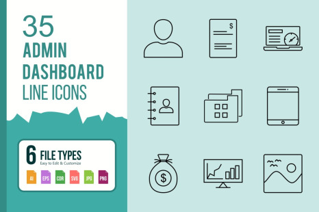 35 Admin Dashboard Line Black Icons.