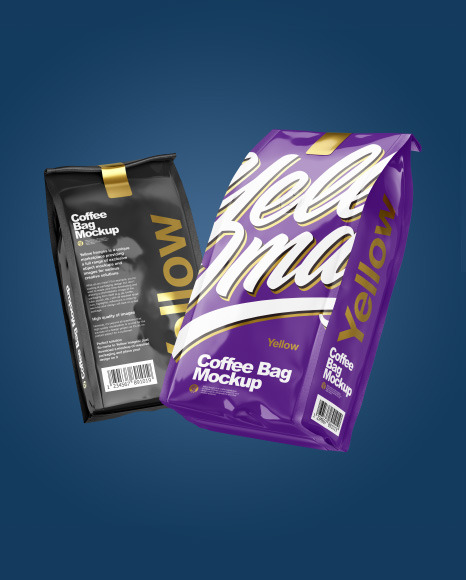Two Glossy Coffee Bag Packaging Mockup PSD #2