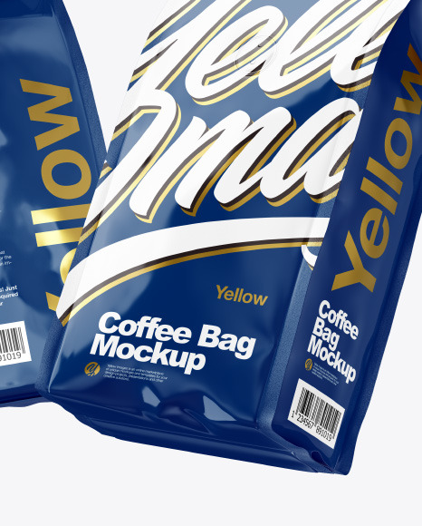 Two Glossy Coffee Bag Packaging Mockup PSD #7