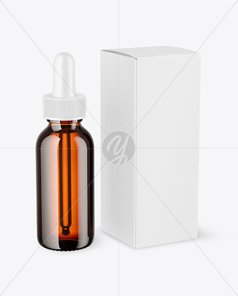 Amber Glass Dropper Bottle with Paper Box Mockup PSD #1