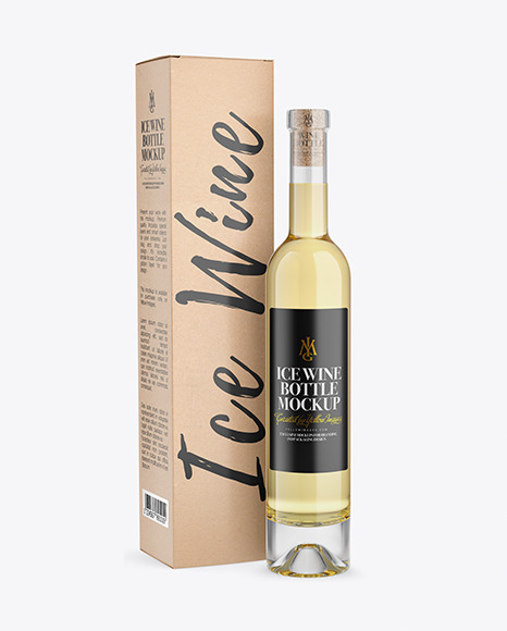 Clear Glass White Wine Bottle With Box Mockup PSD #1